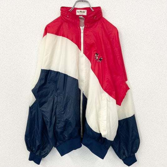 古着 used　Disney ディズニー　長袖フルジップナイロンジャケット　トライカラー　赤　ネイビー　白　XXLサイズ