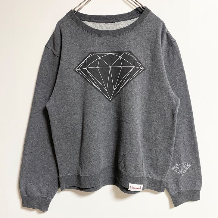 Diamond　ダイヤモンド　スウェット/トレーナー　デカロゴ　ビッグデザイン　クルーネック　ダークグレー　古着