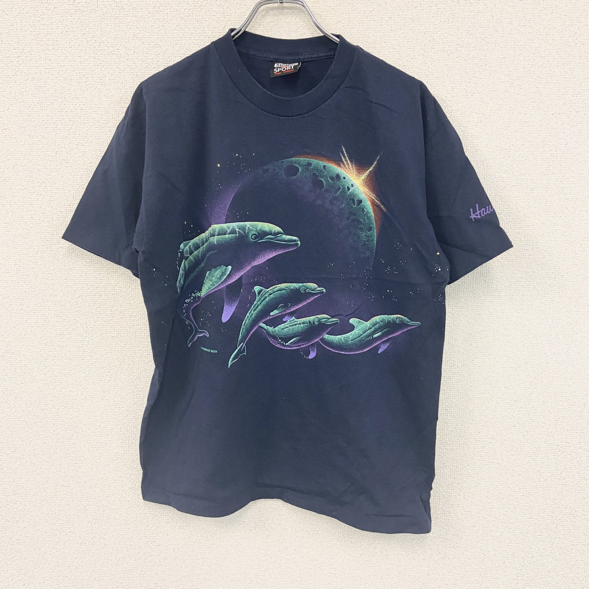 SIGNAL SPORT　シグナルスポーツ　半袖プリントTシャツ　シングルステッチ　紺　ネイビー　Lサイズ カットソー メンズ コットン 古着