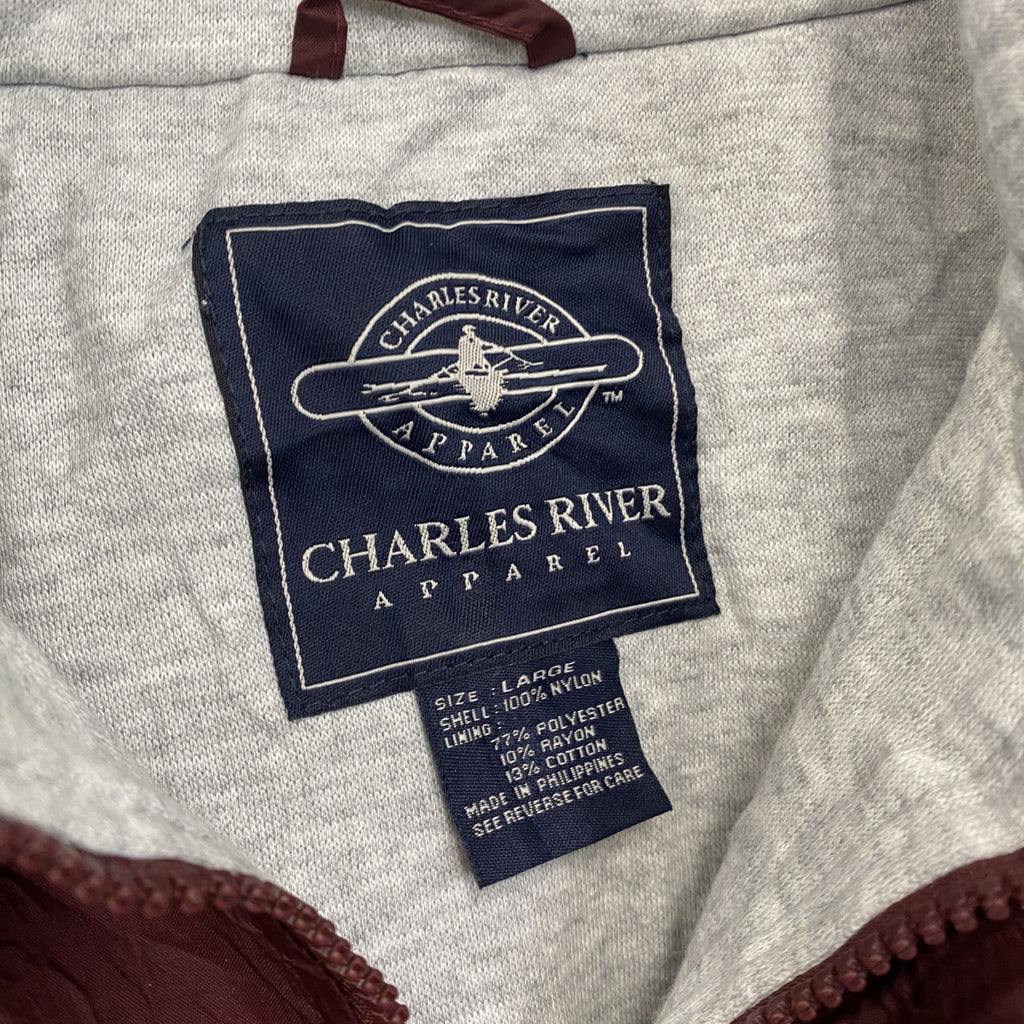 90s～　CHARLES RIVER　フルジップナイロンジャケット　比翼仕立て　ヴィンテージ　ボルドー　Lサイズ　古着