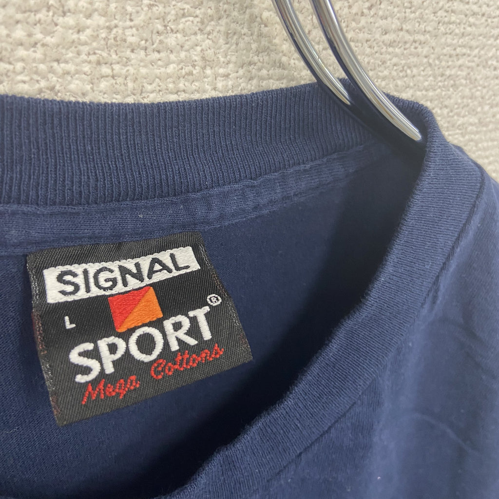 SIGNAL SPORT　シグナルスポーツ　半袖プリントTシャツ　シングルステッチ　紺　ネイビー　Lサイズ カットソー メンズ コットン 古着