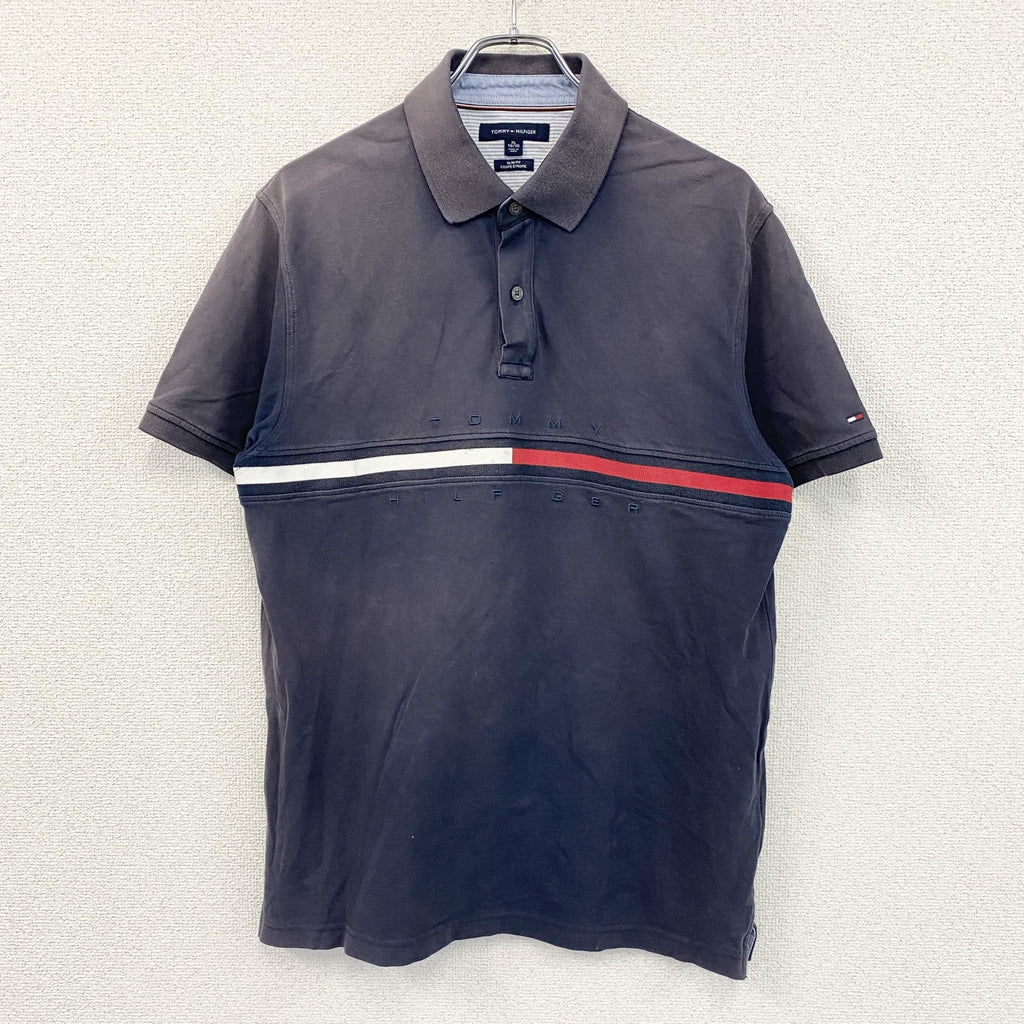 TOMMY HILFIGER　トミーヒルフィガー　半袖ポロシャツ　フェード　紺　ネイビー　XLサイズ　古着