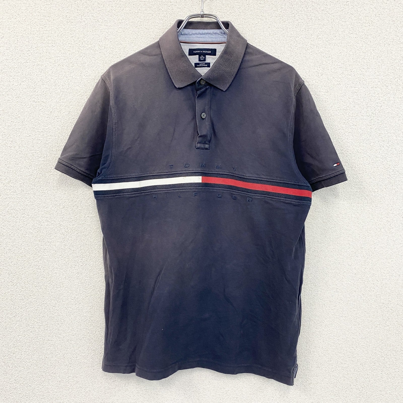 TOMMY HILFIGER　トミーヒルフィガー　半袖ポロシャツ　フェード　紺　ネイビー　XLサイズ　古着