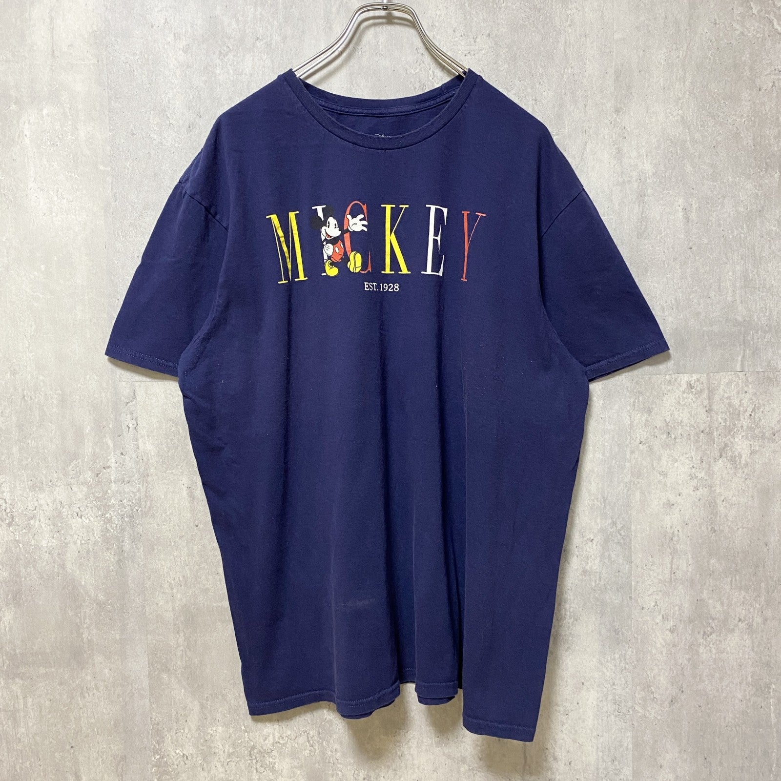 Disney　ディズニー　ミッキー　Mickey Mouse　半袖プリントTシャツ　ネイビー　紺　キャラクター　古着
