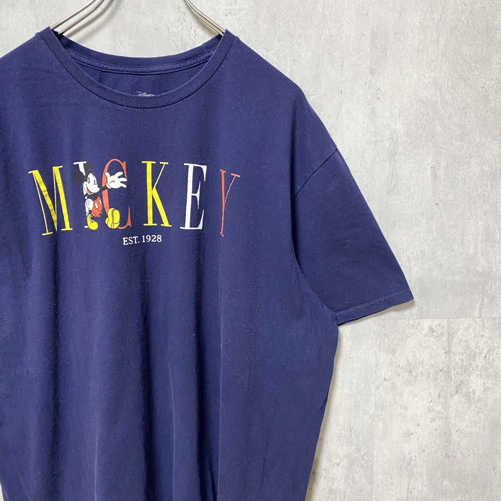 Disney　ディズニー　ミッキー　Mickey Mouse　半袖プリントTシャツ　ネイビー　紺　キャラクター　古着