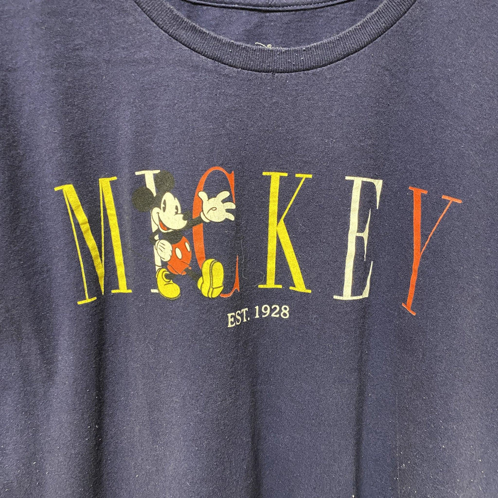 Disney　ディズニー　ミッキー　Mickey Mouse　半袖プリントTシャツ　ネイビー　紺　キャラクター　古着