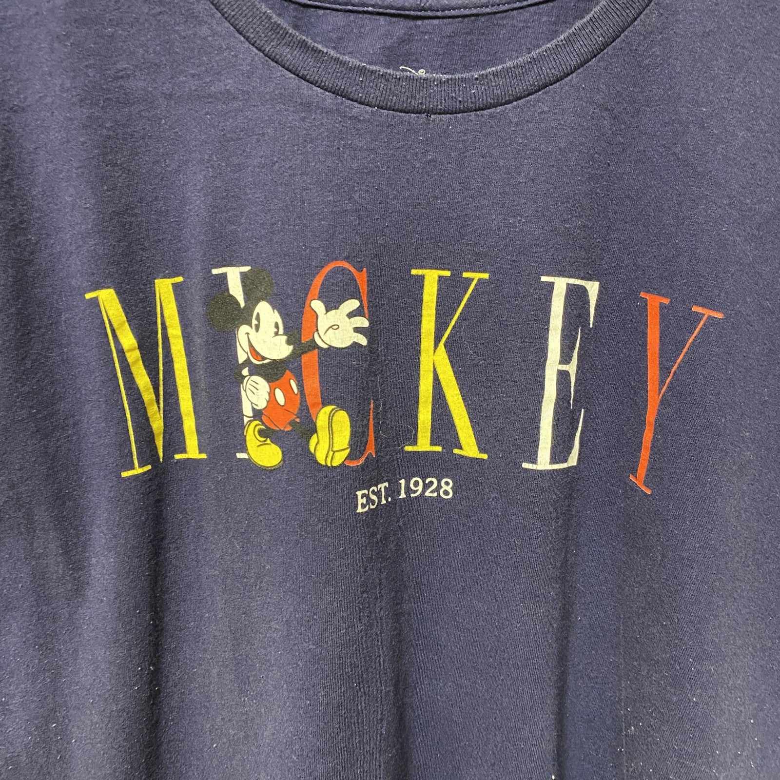 Disney　ディズニー　ミッキー　Mickey Mouse　半袖プリントTシャツ　ネイビー　紺　キャラクター　古着
