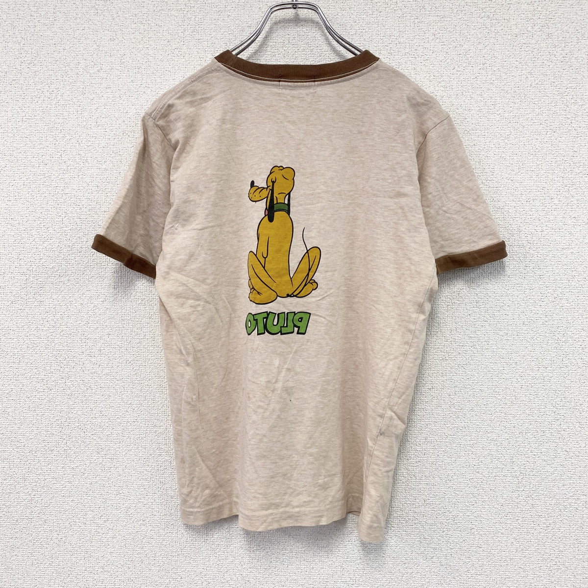 Disney　ディズニー　プルート　半袖プリントTシャツ　リンガーT　茶色　ブラウン　Sサイズ　古着