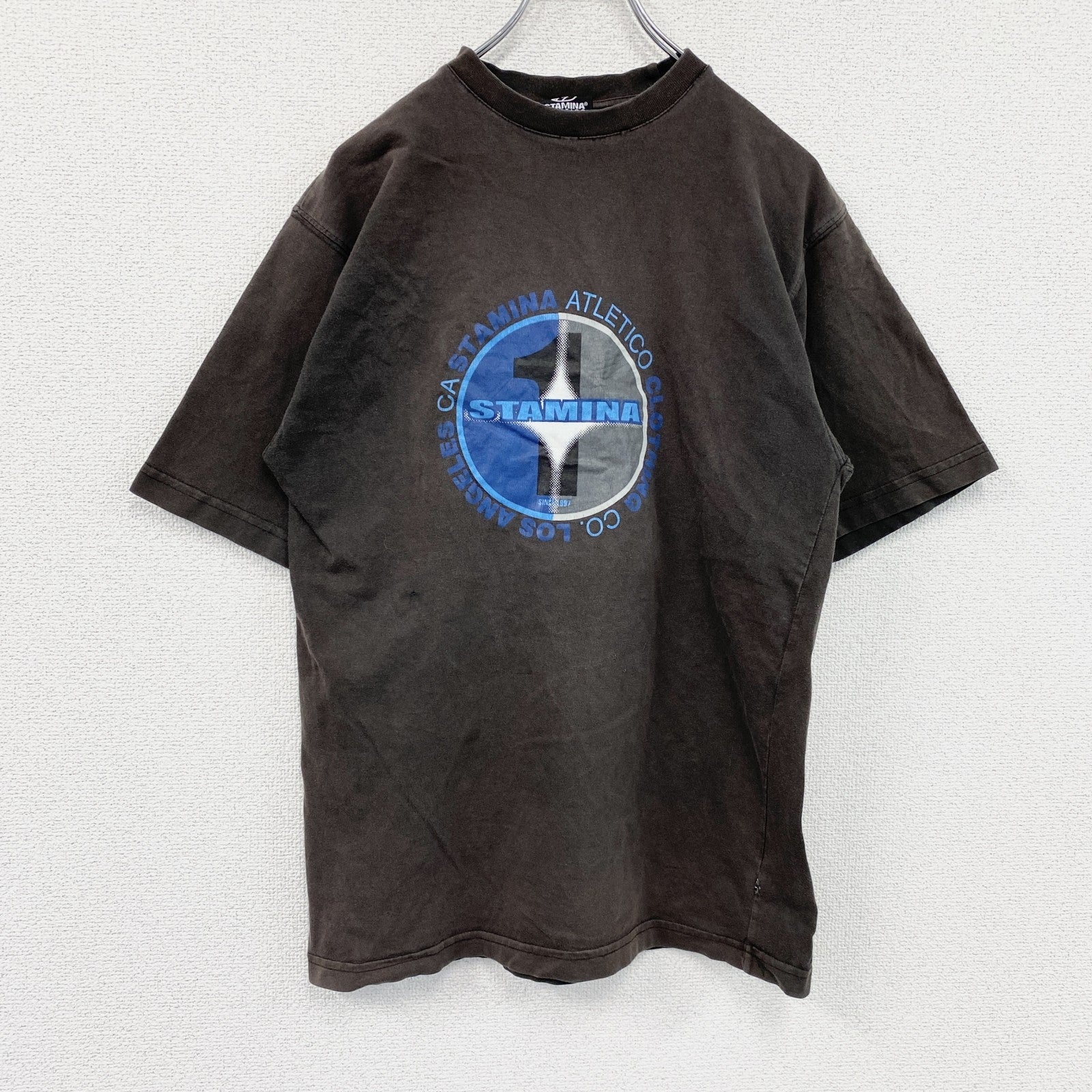 STAMINA　半袖プリントTシャツ　茶色　ブラウン　Sサイズ　古着