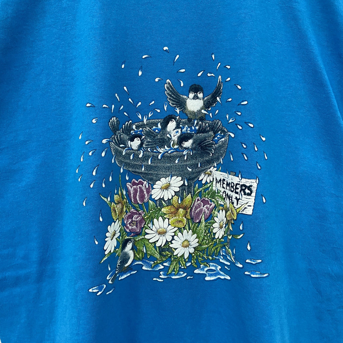SUNBELT　半袖プリントTシャツ　シングルステッチ　水色　ライトブルー　Lサイズ カットソー メンズ コットン 古着