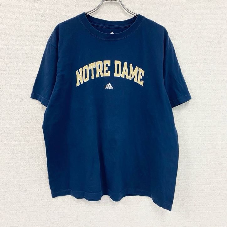 adidas　アディダス　半袖プリントTシャツ　カレッジ　紺　ネイビー　2XLサイズ　古着