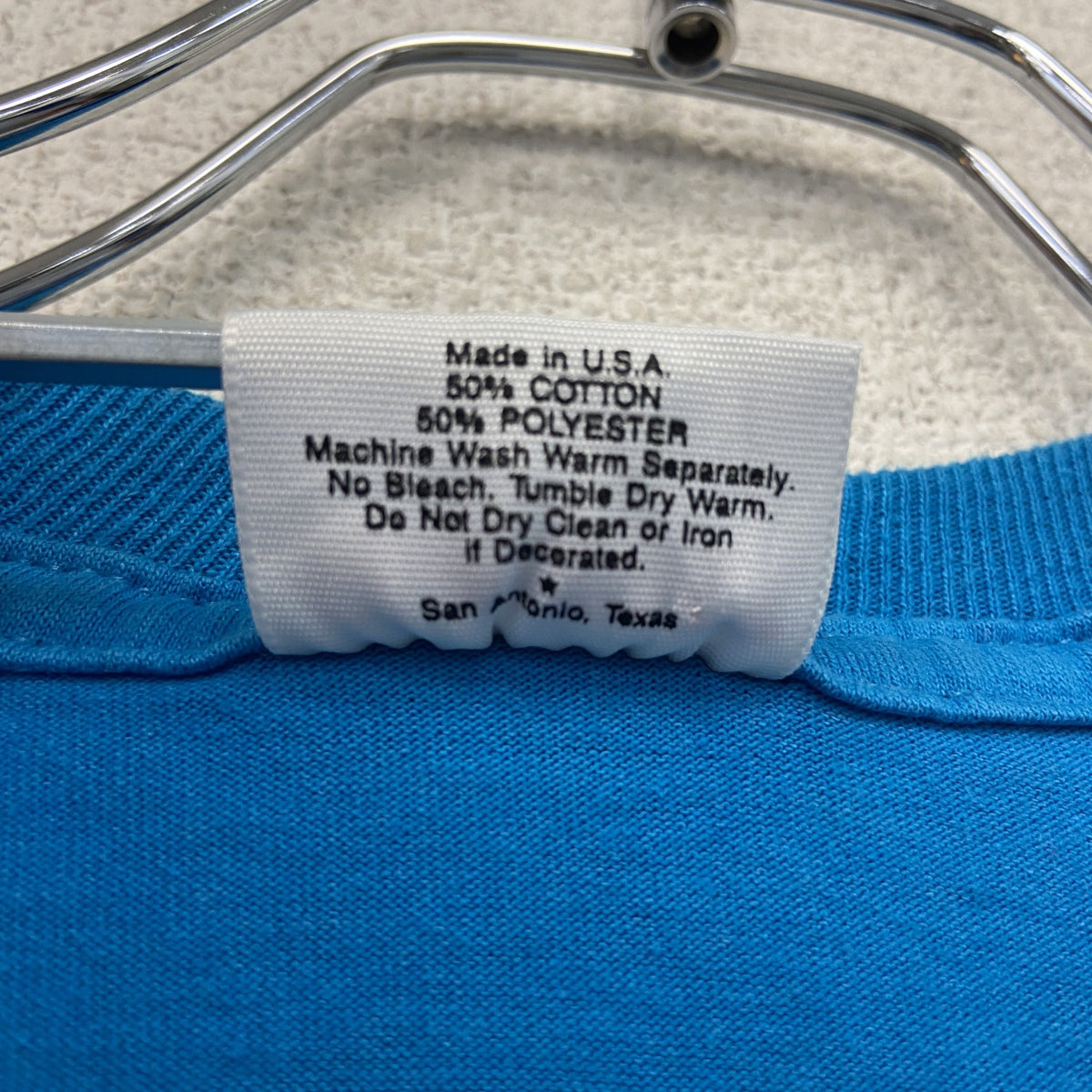 SUNBELT　半袖プリントTシャツ　シングルステッチ　水色　ライトブルー　Lサイズ カットソー メンズ コットン 古着