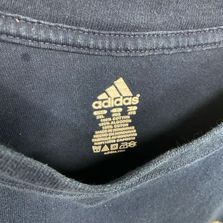 adidas　アディダス　半袖プリントTシャツ　カレッジ　紺　ネイビー　2XLサイズ　古着