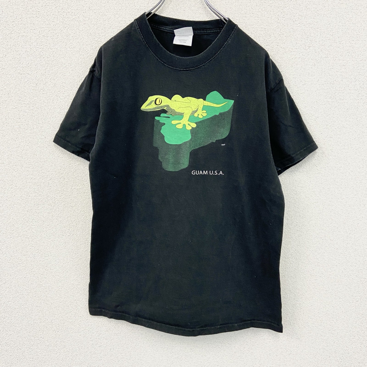 PORT&COMPANY　半袖プリントアニマルTシャツ　Gecko　ゲッコー　グアム　黒　ブラック　Mサイズ　古着