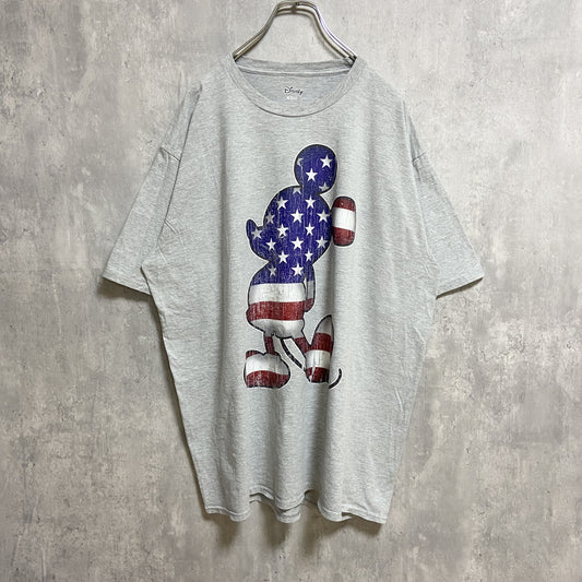 古着 used　Disney　ディズニー　Mickey　ミッキー　半袖プリントTシャツ　グレー　アメリカ　オーバーサイズ
