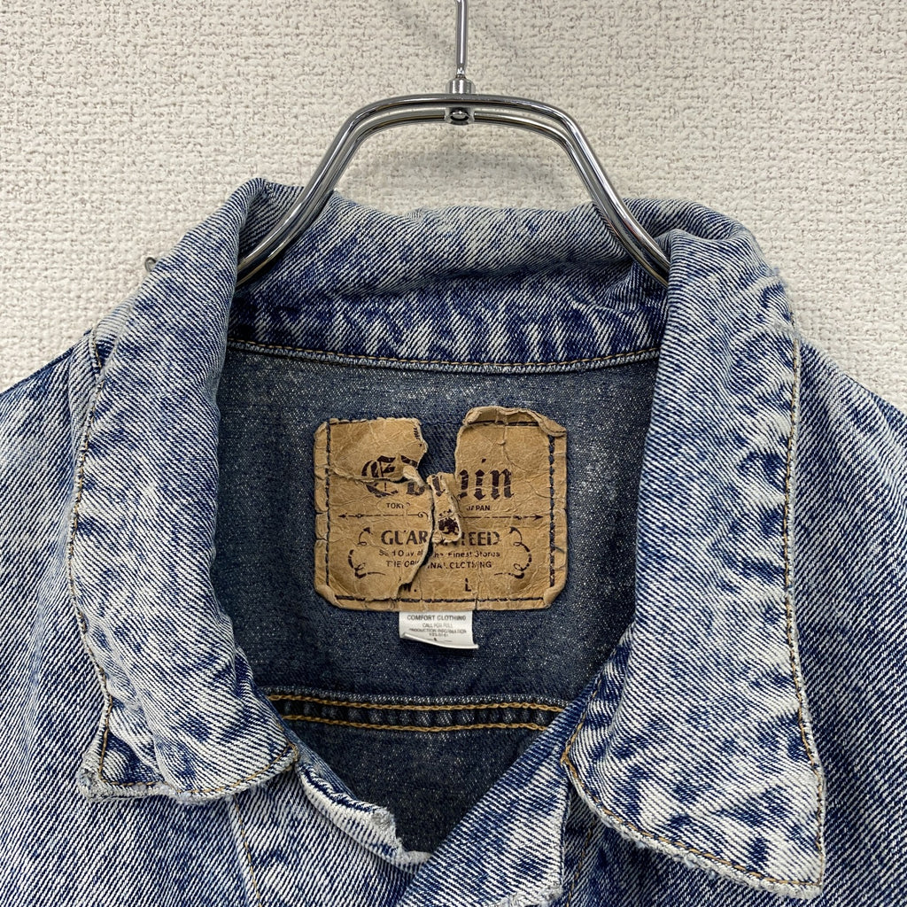 EDWIN　エドウィン　ケミカルウォッシュデニムジャケット　インディゴ　Lサイズ　古着