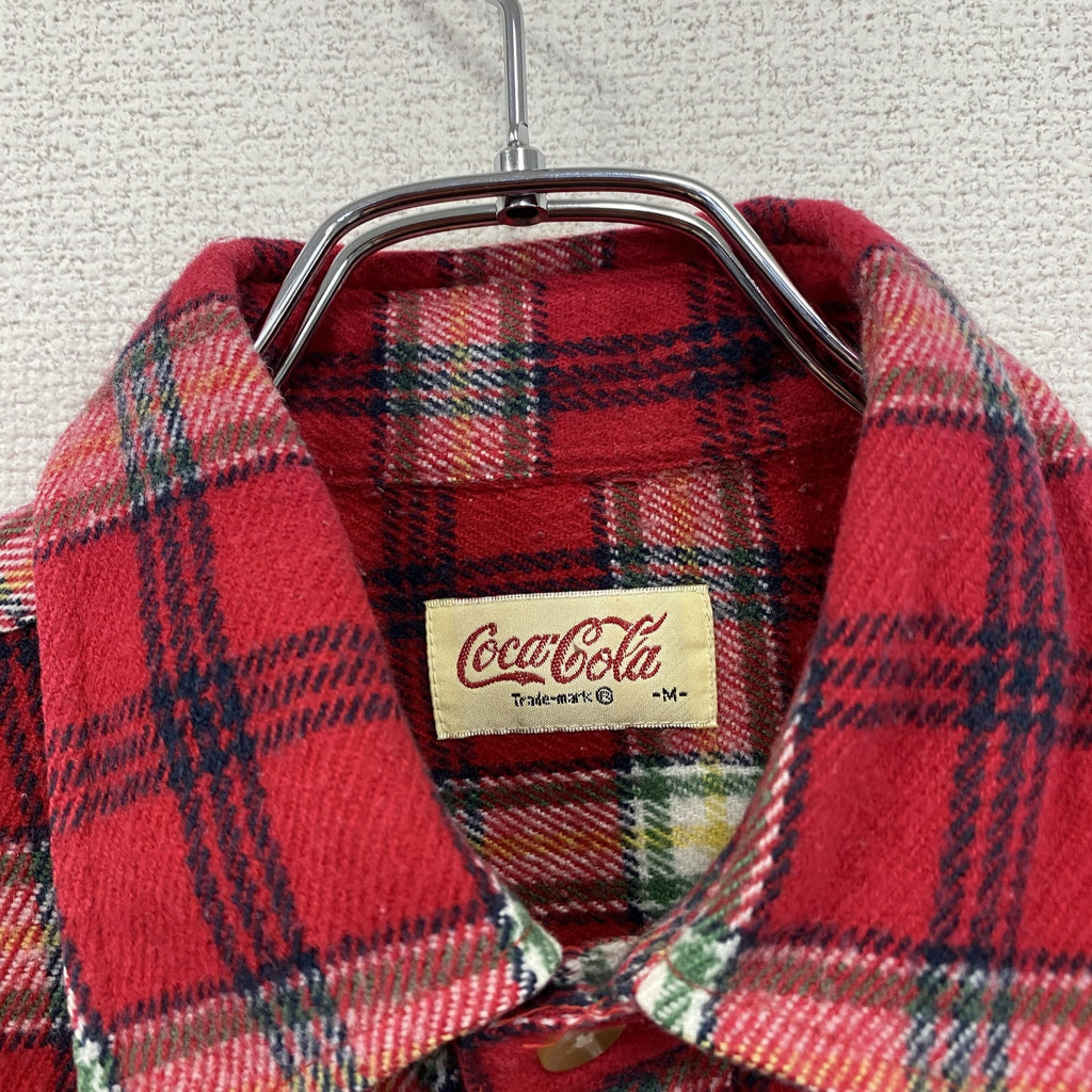 Coca Cola　コカ・コーラ　長袖シャツ　チェック柄　2つポケット　赤　レッド　Mサイズ　古着