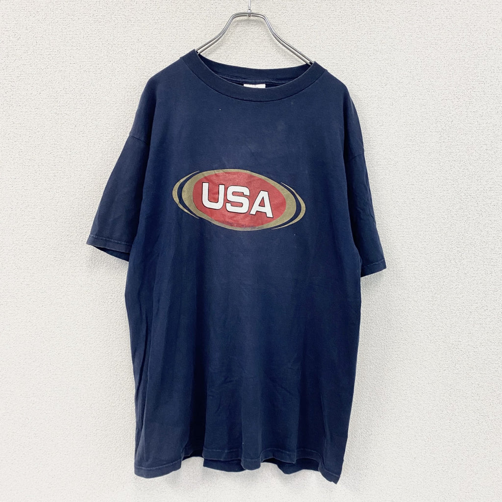 90s～　NIKE　ナイキ　半袖プリントTシャツ　ヴィンテージ　スウッシュ　紺　ネイビー　Lサイズ 　古着