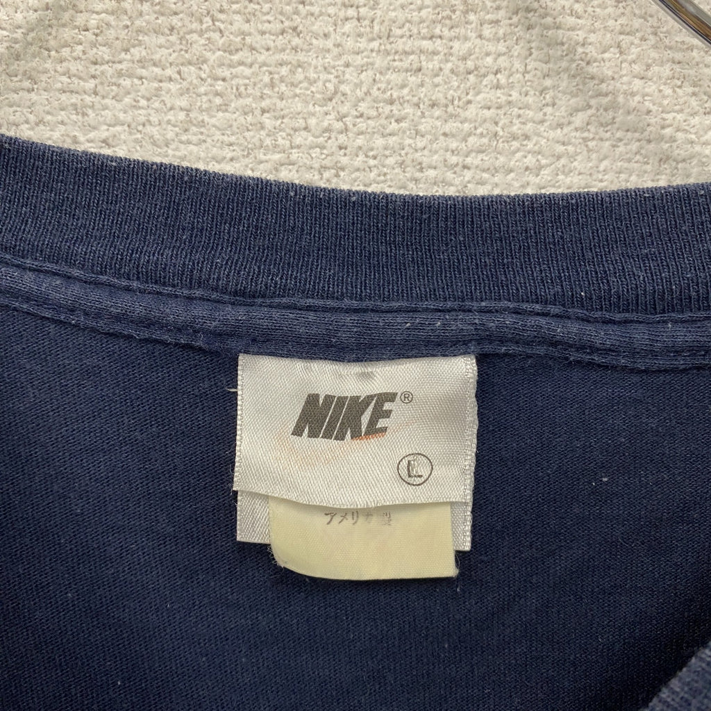 90s～　NIKE　ナイキ　半袖プリントTシャツ　ヴィンテージ　スウッシュ　紺　ネイビー　Lサイズ 　古着
