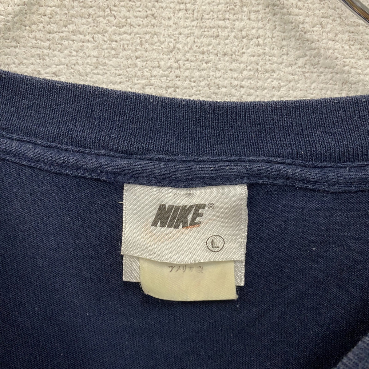 90s～　NIKE　ナイキ　半袖プリントTシャツ　ヴィンテージ　スウッシュ　紺　ネイビー　Lサイズ 　古着
