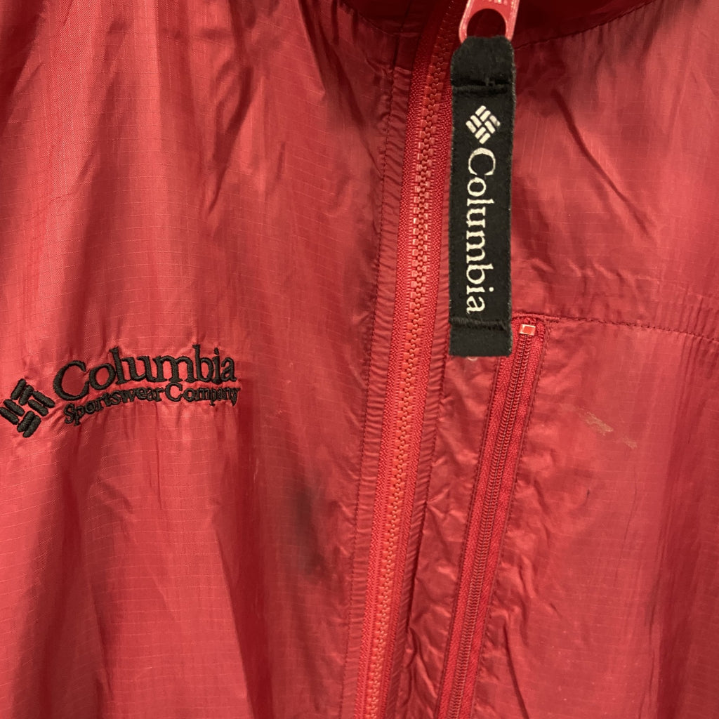 Columbia　コロンビア　フルジップナイロンジャケット　リップストップ　刺繍ロゴ　3つポケット　赤　レッド　Lサイズ　古着