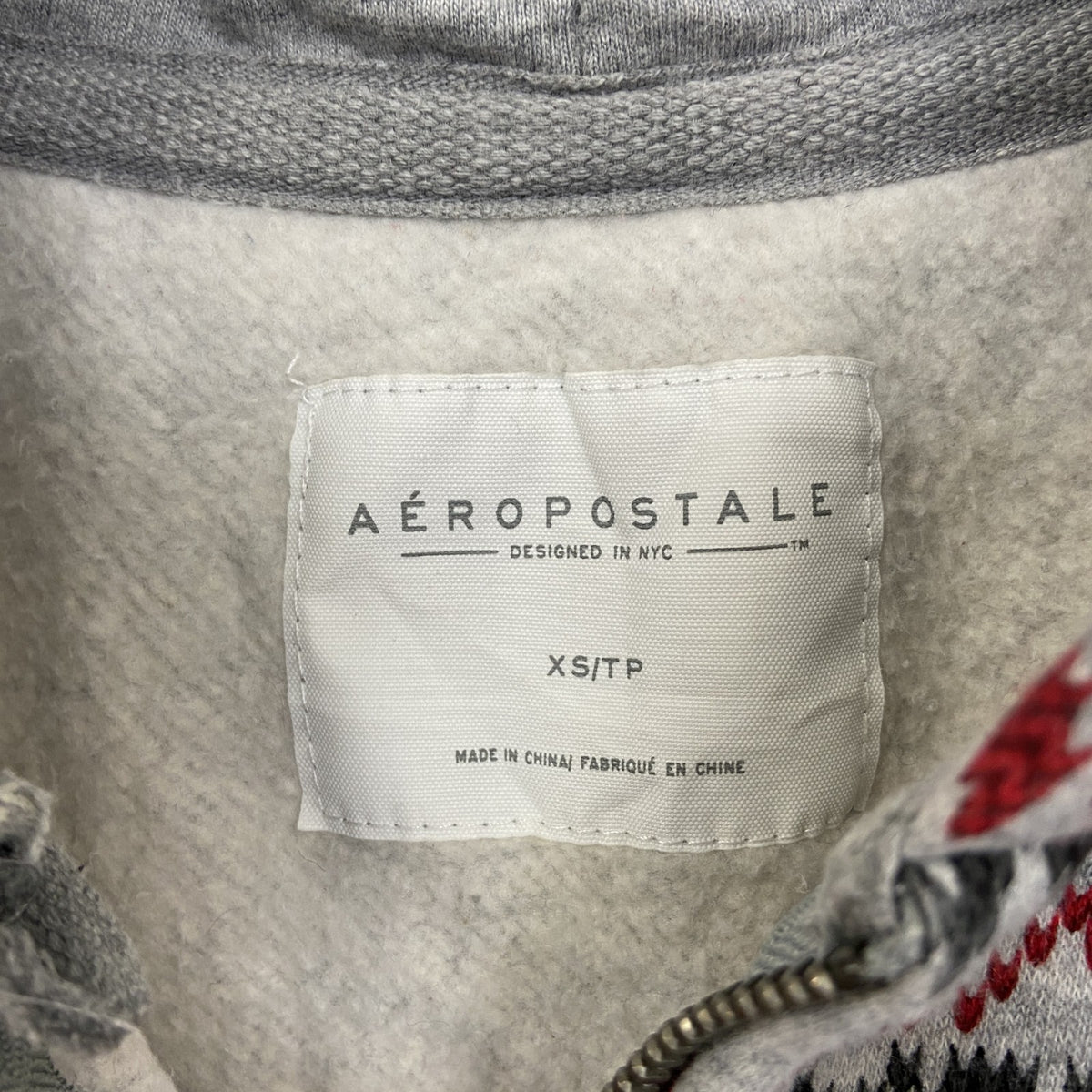 AEROPOSTAGE　長袖ジップアップパーカー　レトロデザイン　グレー　灰色　ノルディック柄　総柄　XSサイズ　古着