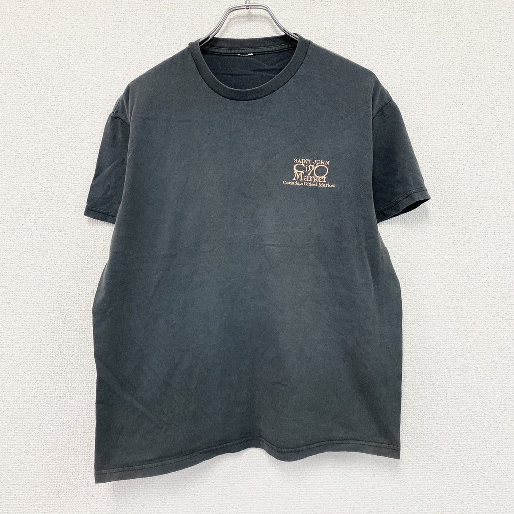 セントジョンシティマーケット　半袖プリントTシャツ　刺繍　フェード　黒　ブラック　古着