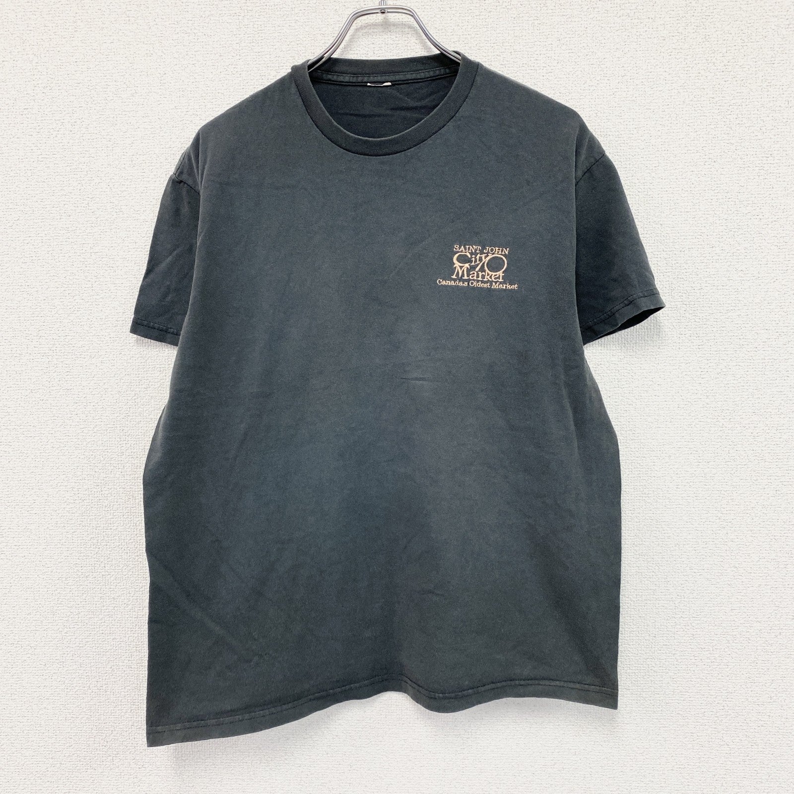 セントジョンシティマーケット　半袖プリントTシャツ　刺繍　フェード　黒　ブラック　古着