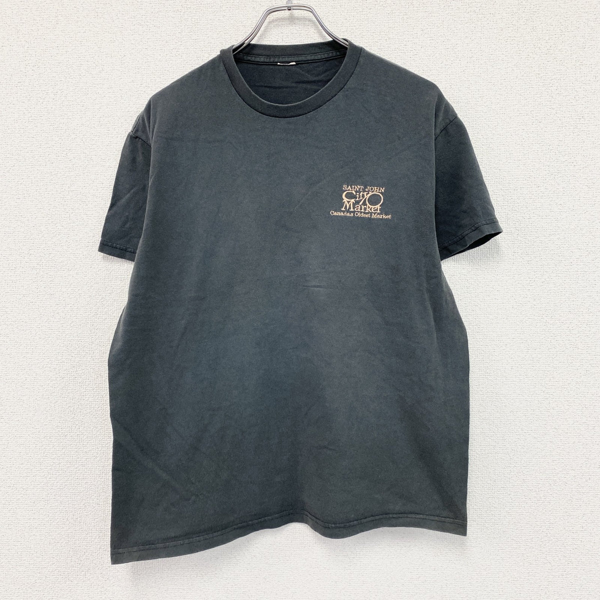 セントジョンシティマーケット　半袖プリントTシャツ　刺繍　フェード　黒　ブラック　古着
