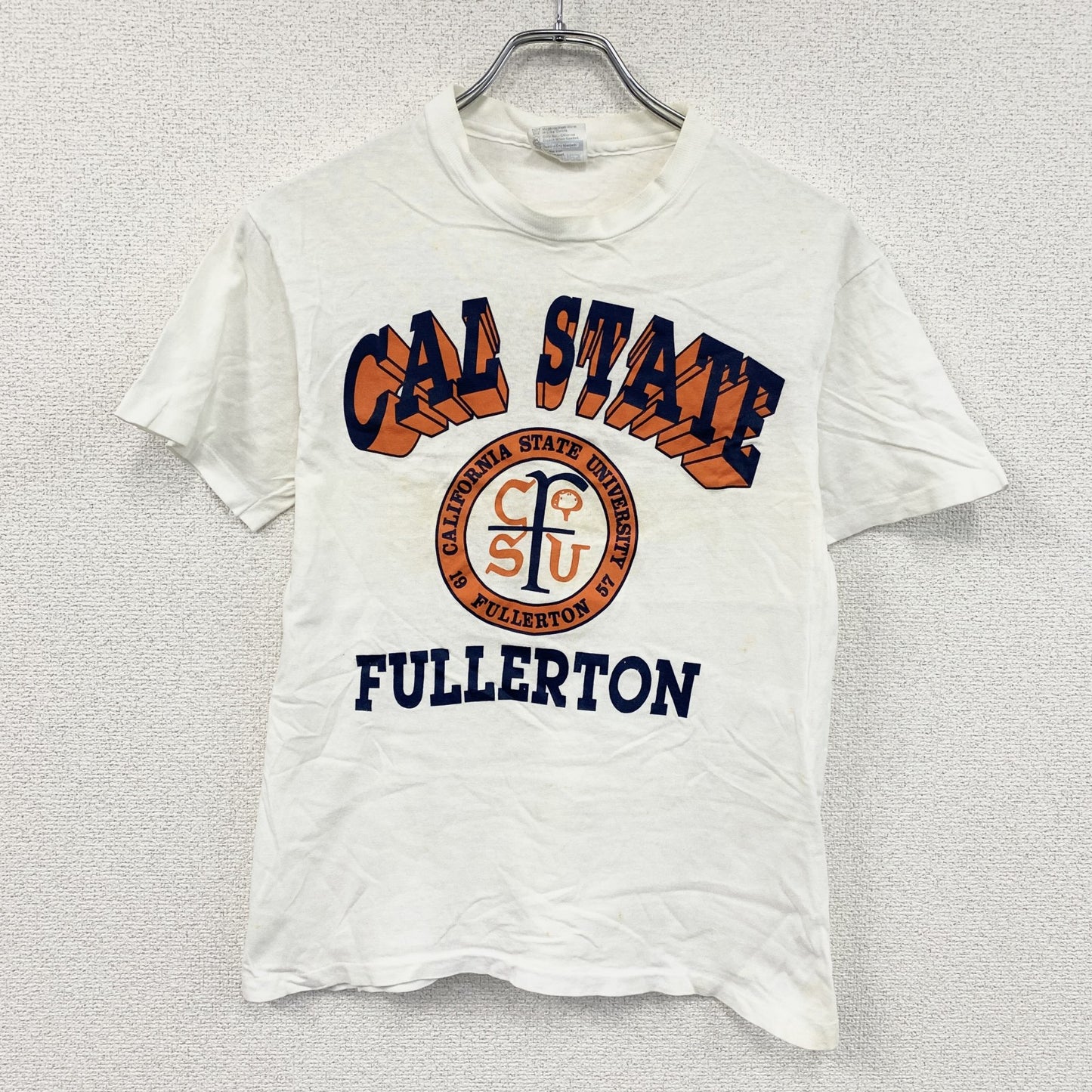 ～90s　Hanes　ヘインズ　半袖プリントTシャツ　カレッジロゴ　シングルステッチ　白　ホワイト　Mサイズ