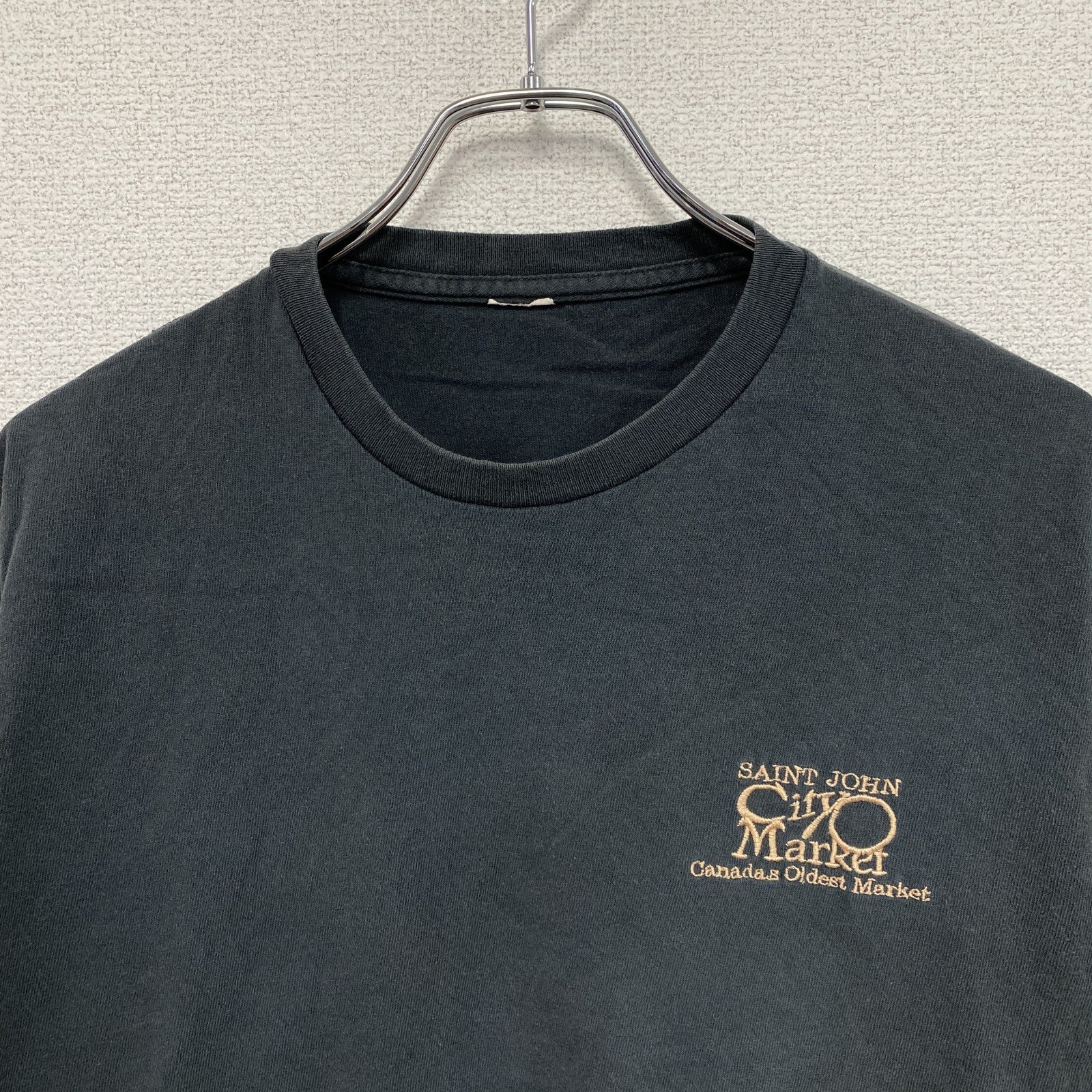 セントジョンシティマーケット　半袖プリントTシャツ　刺繍　フェード　黒　ブラック　古着