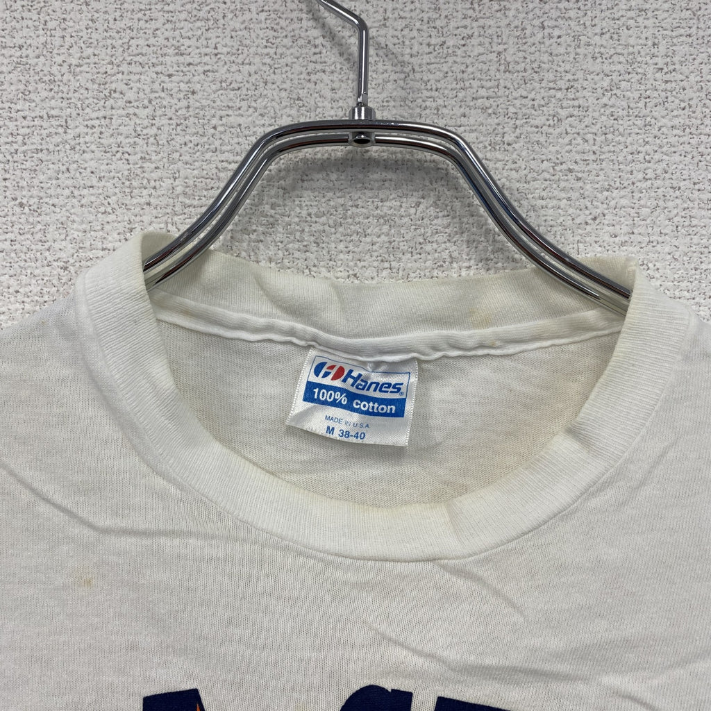 ～90s　Hanes　ヘインズ　半袖プリントTシャツ　カレッジロゴ　シングルステッチ　白　ホワイト　Mサイズ　　ヴィンテージ　古着
