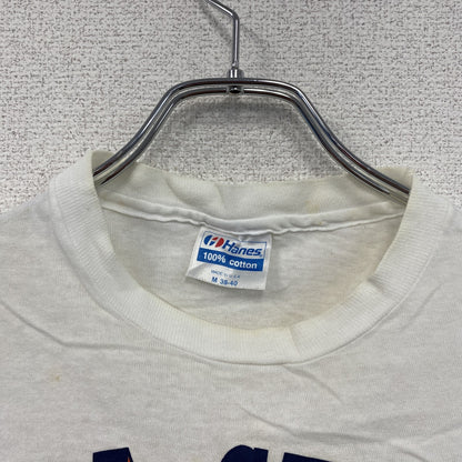 ～90s　Hanes　ヘインズ　半袖プリントTシャツ　カレッジロゴ　シングルステッチ　白　ホワイト　Mサイズ
