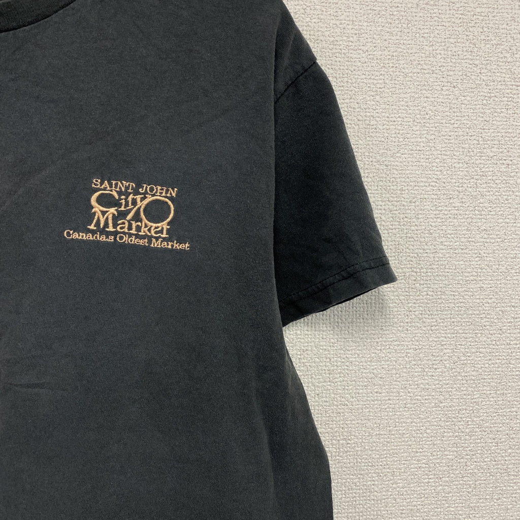 セントジョンシティマーケット　半袖プリントTシャツ　刺繍　フェード　黒　ブラック　古着
