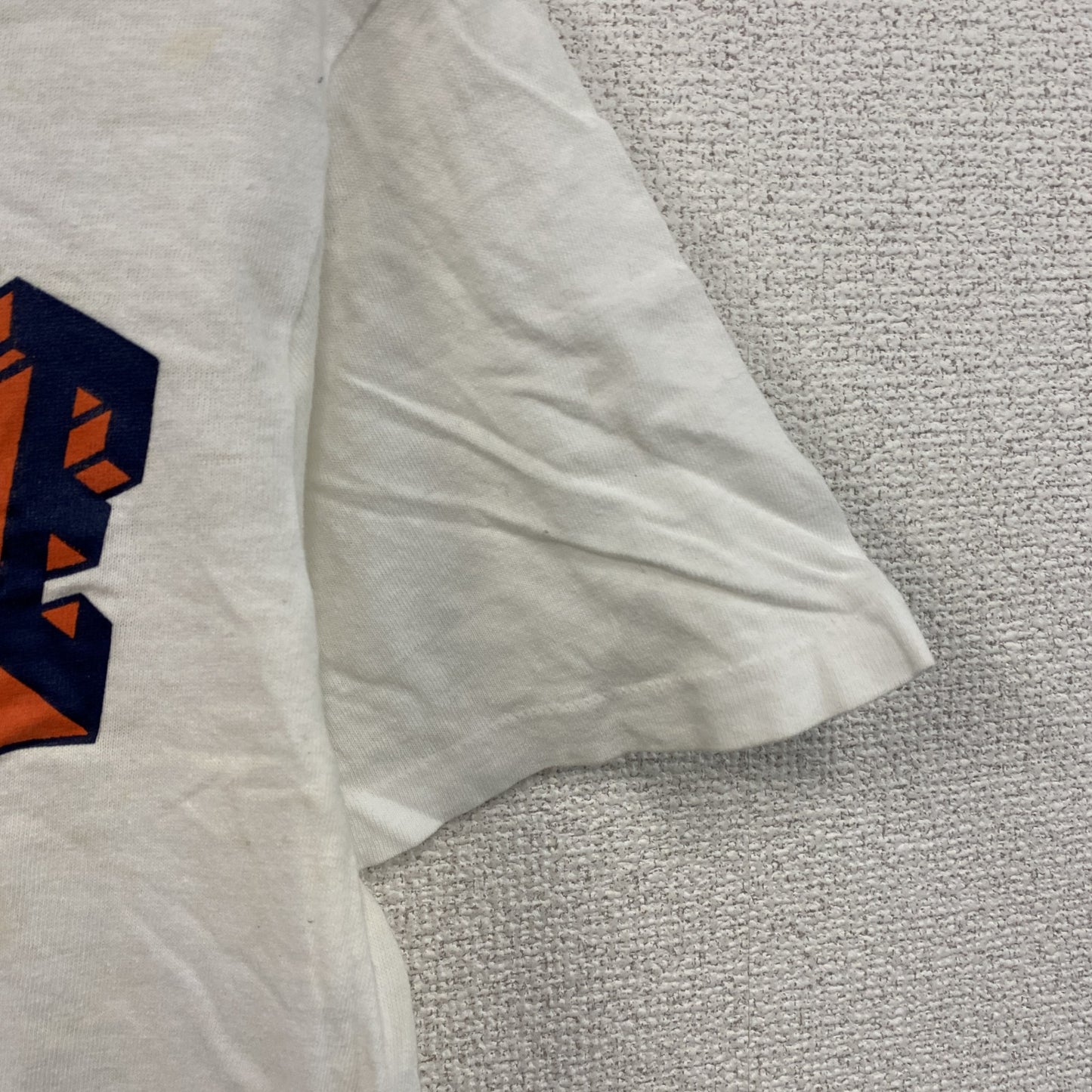 ～90s　Hanes　ヘインズ　半袖プリントTシャツ　カレッジロゴ　シングルステッチ　白　ホワイト　Mサイズ