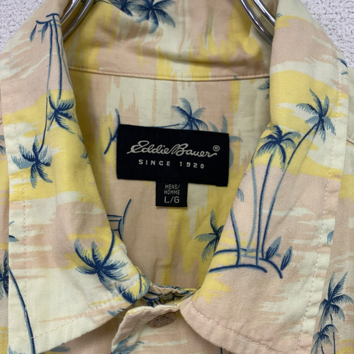 Eddie Bauer　エディーバウアー　半袖シャツ/アロハシャツ　総柄　黄色　イエロー　Lサイズ　古着