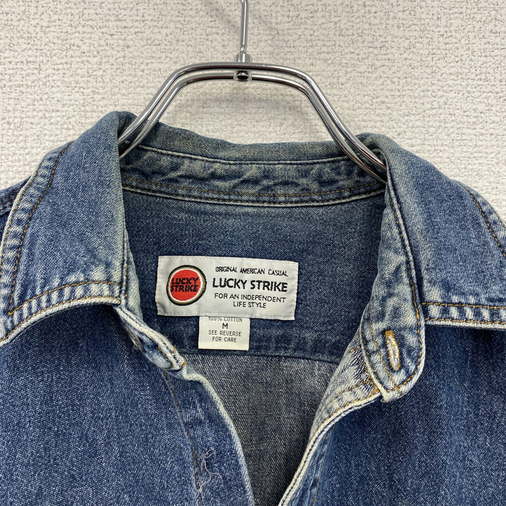 90s～　LUCKY STRIKE　ラッキーストライク　長袖デニムシャツ　ヴィンテージ　インディゴ　Mサイズ　古着