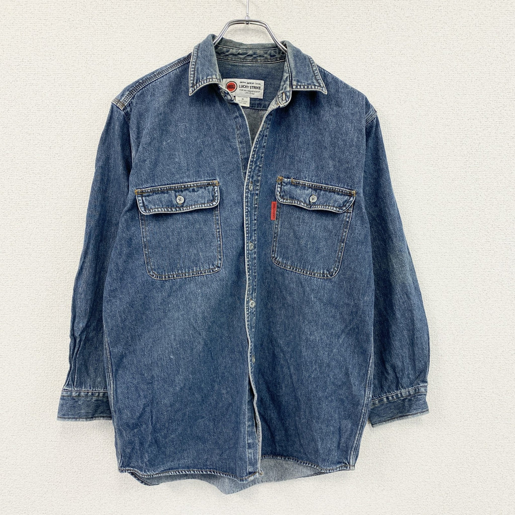 90s～　LUCKY STRIKE　ラッキーストライク　長袖デニムシャツ　ヴィンテージ　インディゴ　Mサイズ　古着