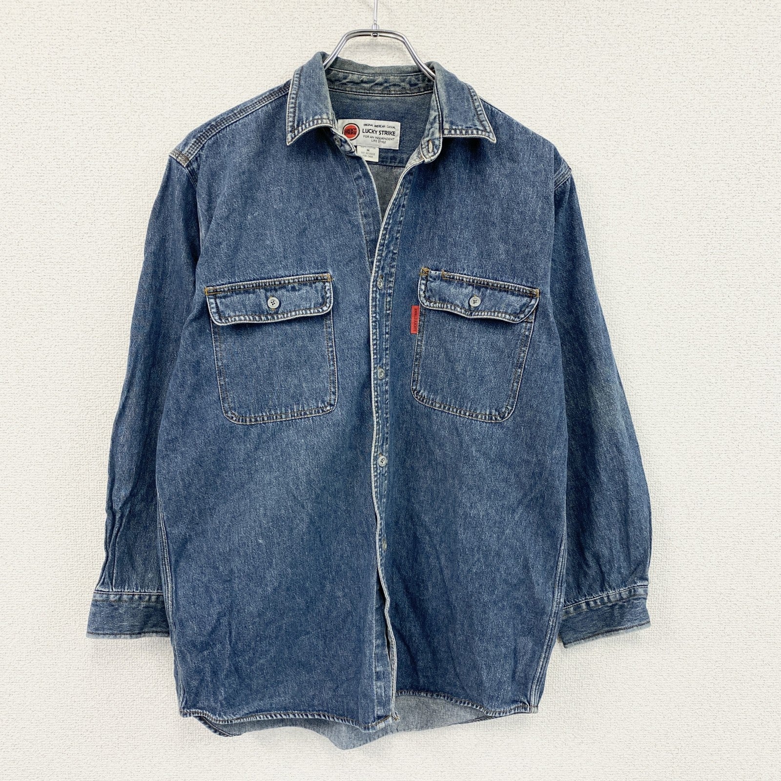 90s～　LUCKY STRIKE　ラッキーストライク　長袖デニムシャツ　ヴィンテージ　インディゴ　Mサイズ　古着