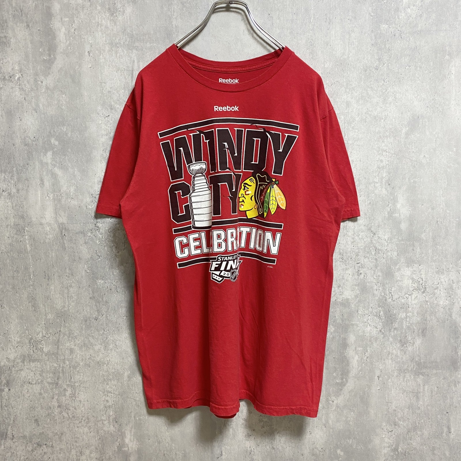 Reebok リーボック　NFL　シカゴブラックホークス　半袖プリントTシャツ　アメフト　赤　レッド　バックプリント　古着