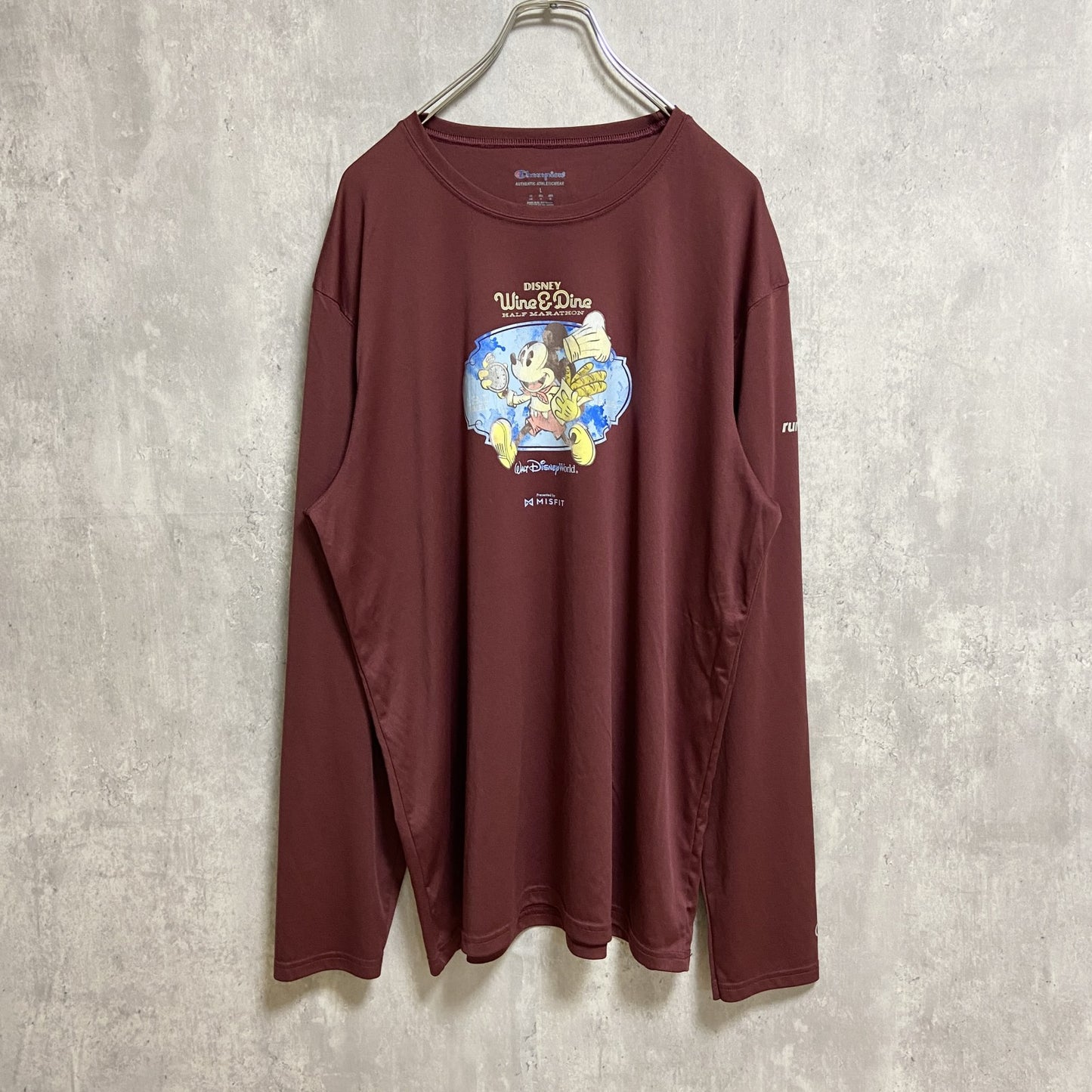 古着 used　Champion チャンピオン　Disney　ディズニー　ミッキーマウス　長袖プリントTシャツ　ワインレッド