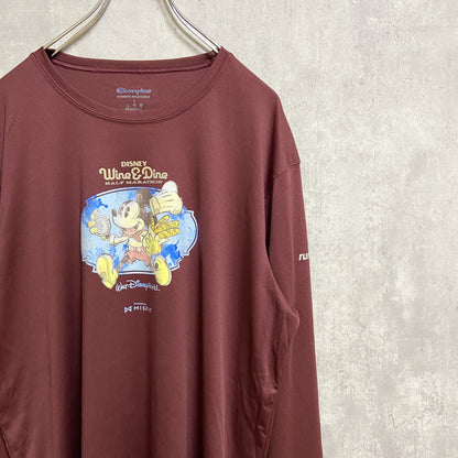 古着 used　Champion チャンピオン　Disney　ディズニー　ミッキーマウス　長袖プリントTシャツ　ワインレッド