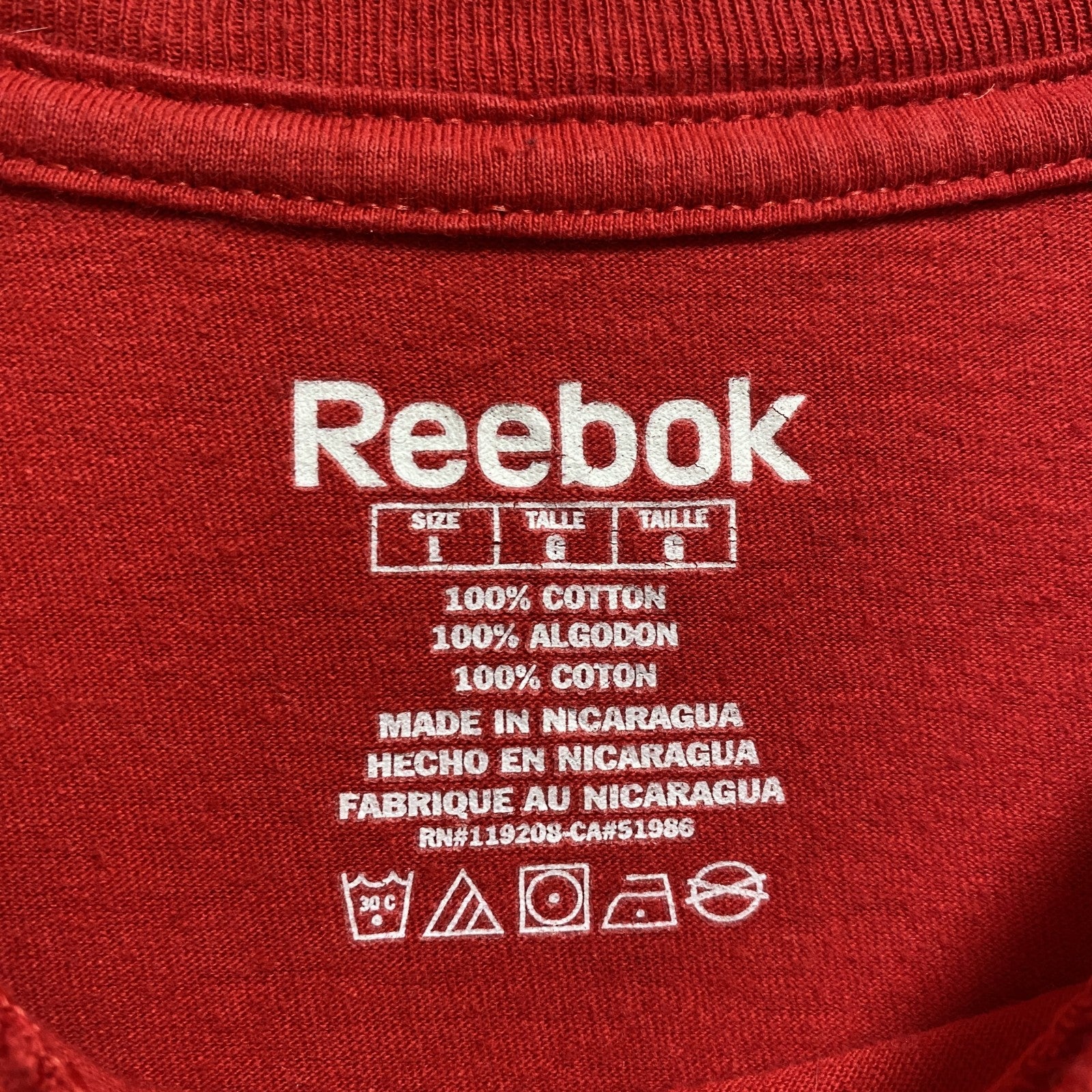Reebok リーボック　NFL　シカゴブラックホークス　半袖プリントTシャツ　アメフト　赤　レッド　バックプリント　古着