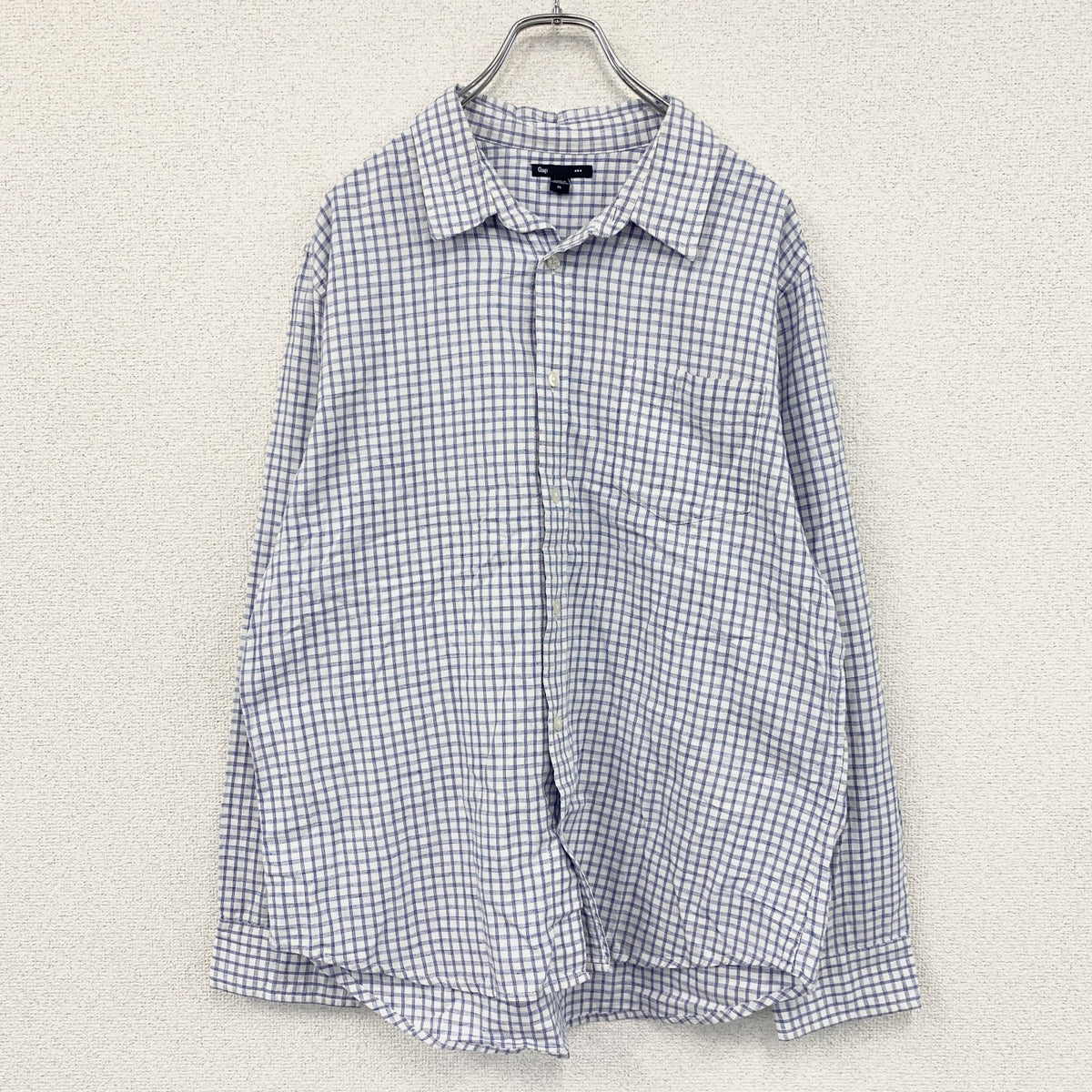 GAP　ギャップ　長袖シャツ　チェック柄　白　ホワイト　青　ブルー　XLサイズ　古着