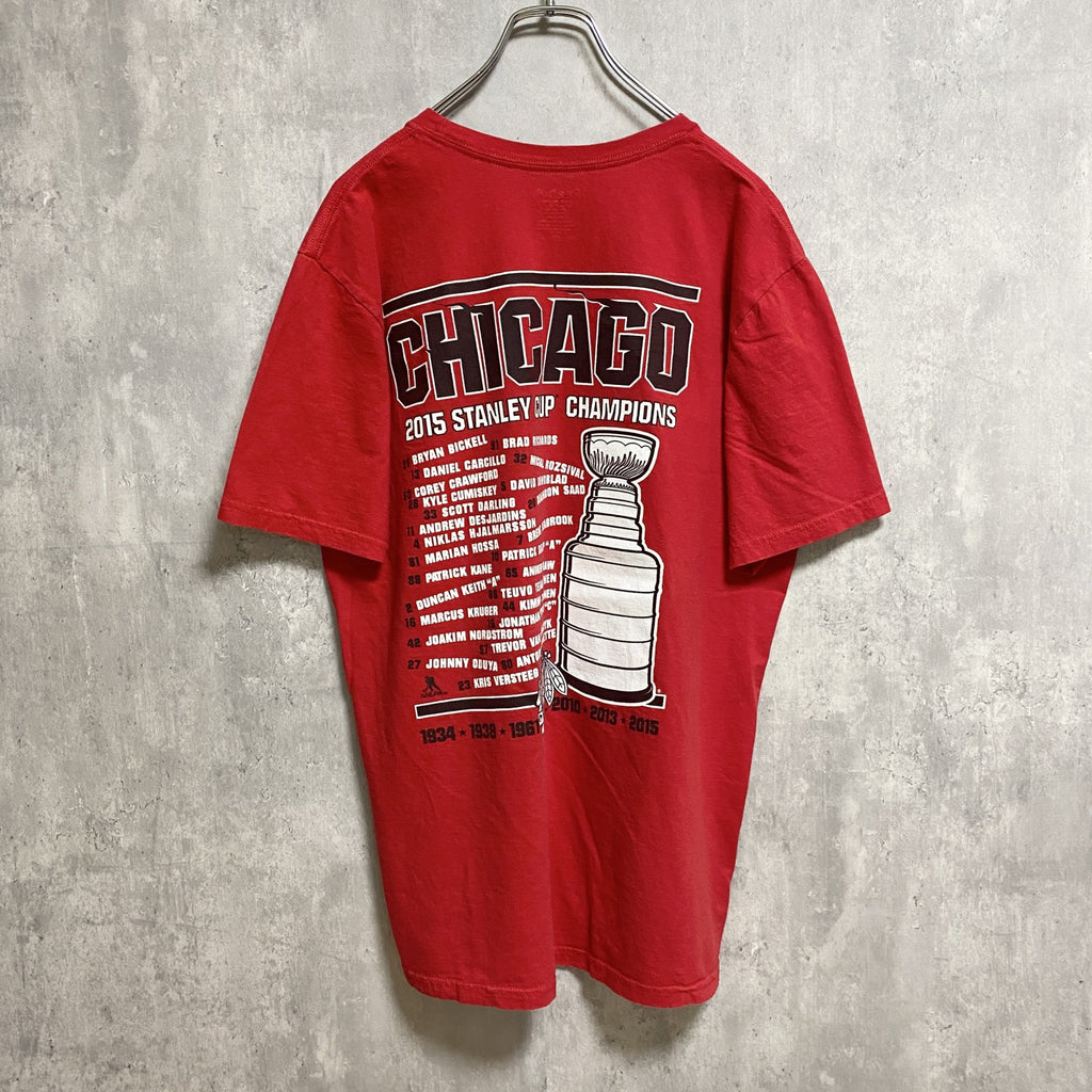 Reebok リーボック　NFL　シカゴブラックホークス　半袖プリントTシャツ　アメフト　赤　レッド　バックプリント　古着