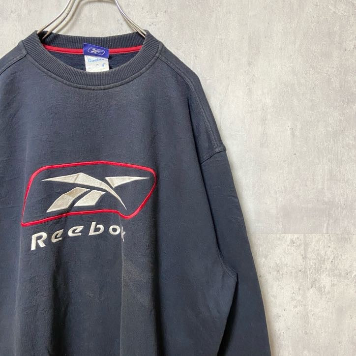 古着 used　90s　Reebok リーボック　長袖ビックロゴ刺繍スウェット　トレーナー　黒　ビックシルエット　XLサイズ