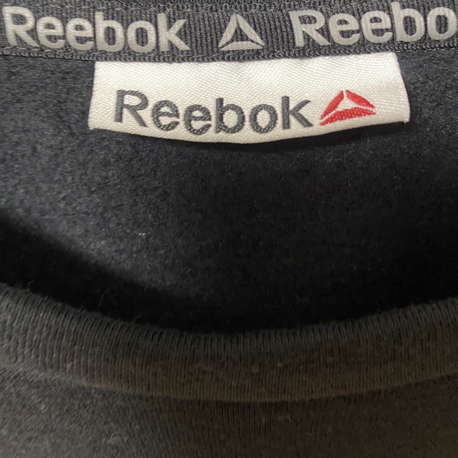 Reebok　リーボック　長袖クルーネックロゴプリントスウェット　トレーナー　ラグランスリーブ　ブラック　Lサイズ　古着