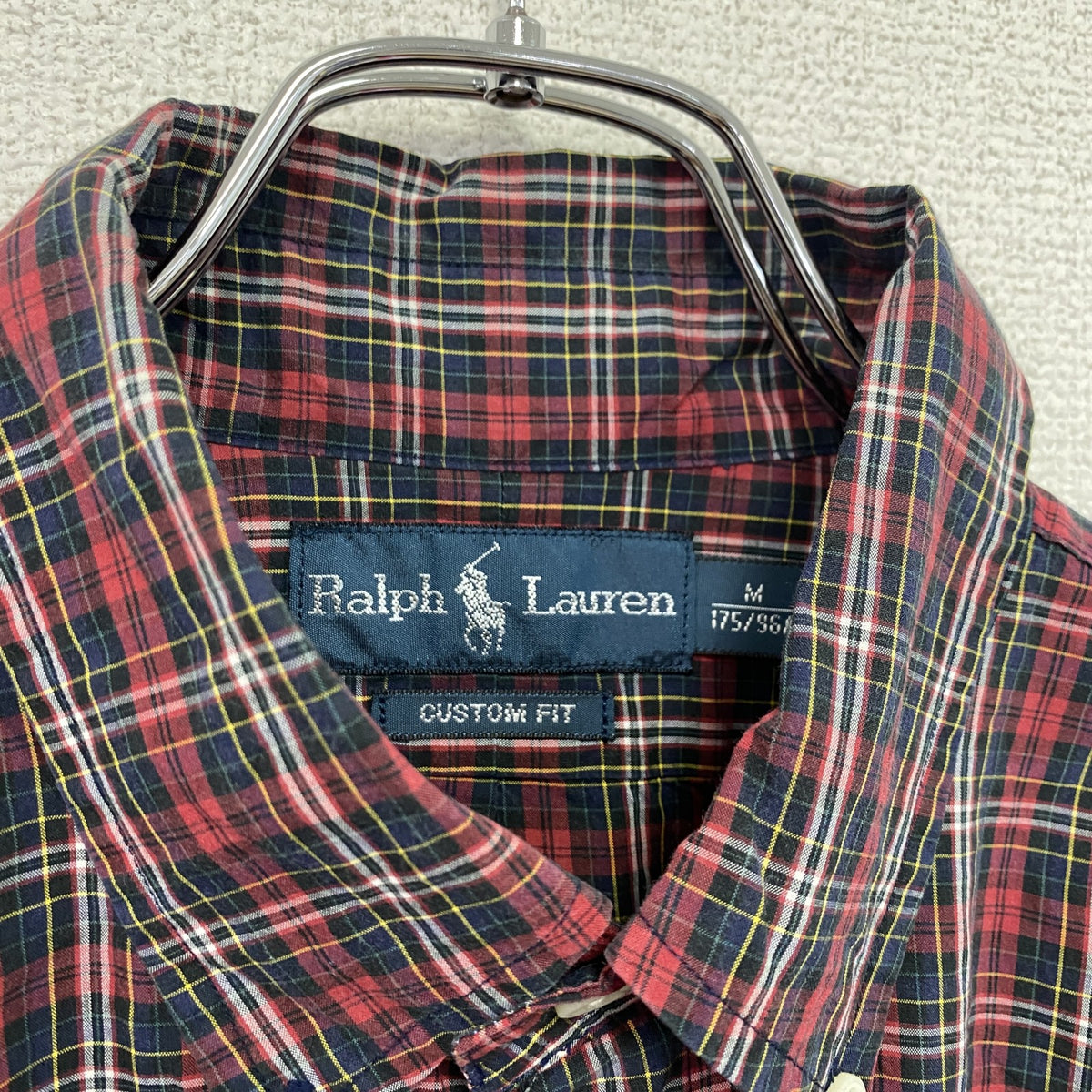 Ralph Lauren　ラルフローレン　長袖ボタンダウンシャツ　チェック柄　赤　レッド　Mサイズ メンズ コットン 古着