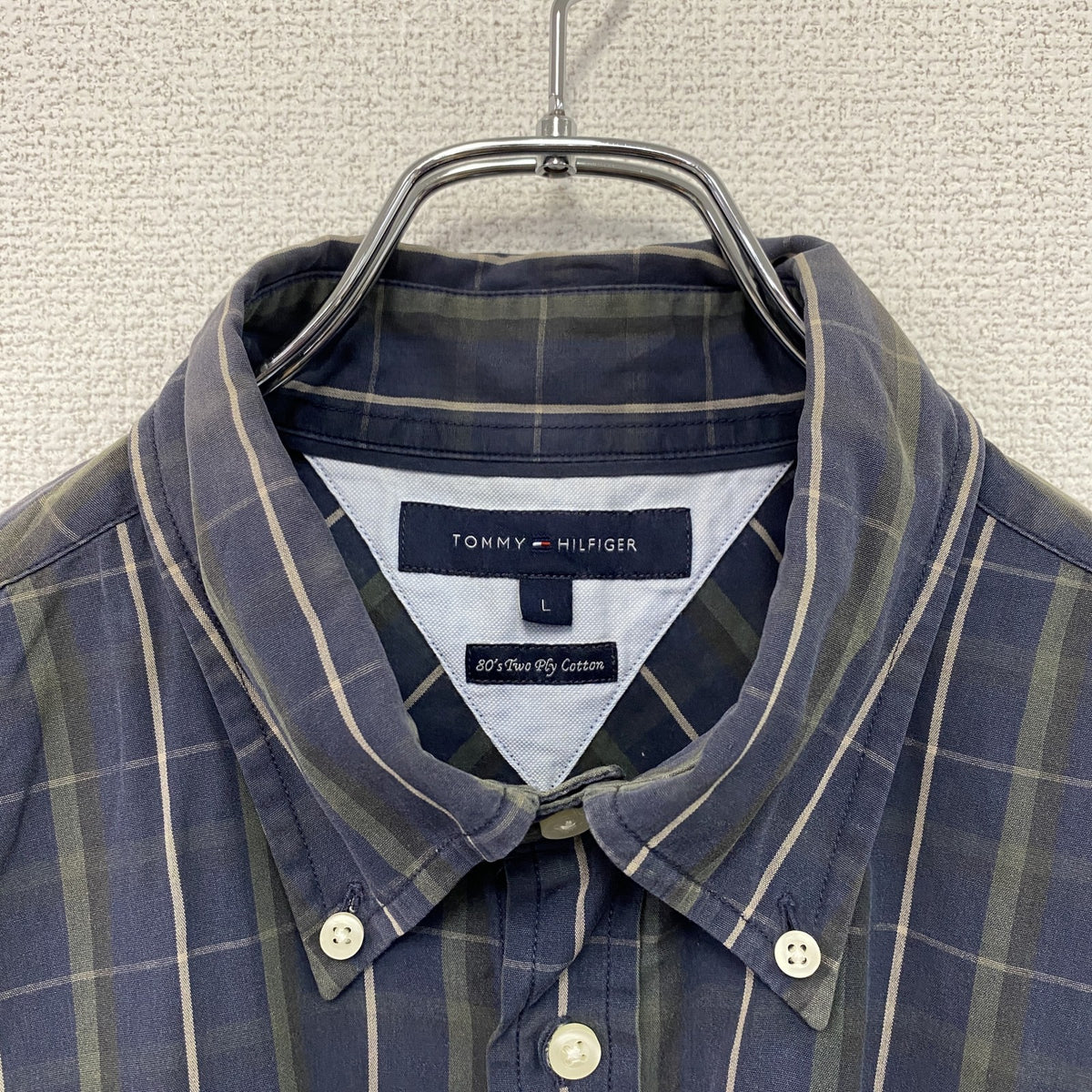TOMMY HILFIGER　トミーヒルフィガー　長袖ボタンダウンシャツ　チェック柄　紺　ネイビー　Lサイズ メンズ 古着