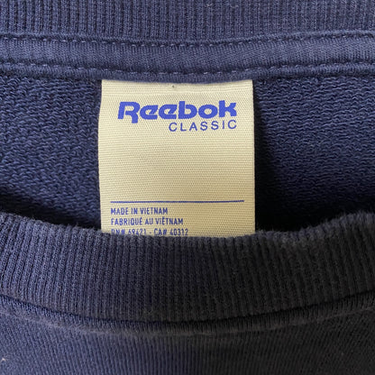 古着 used　Reebok　リーボック　長袖クルーネックロゴプリントスウェット　トレーナー　ラグランスリーブ　ネイビー　Sサイズ